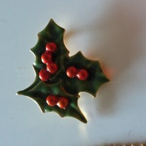 Festive Holly Leaf Brooch - Green and Red